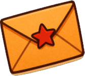 Ilustração de uma cartinha 
                laranja com um selo de estrela